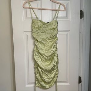 NWT Zara Ruched Satin Effect Dress Light Green - Size XS
